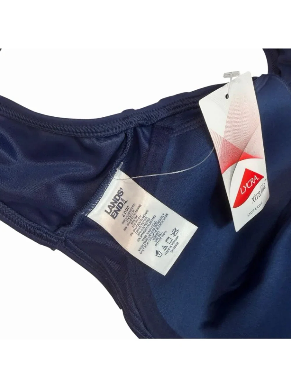 Lands End Bikini Swim Top Size 6 DDD Twist Front Deep Sea Navy Underwire Support - Picture 6 of 9